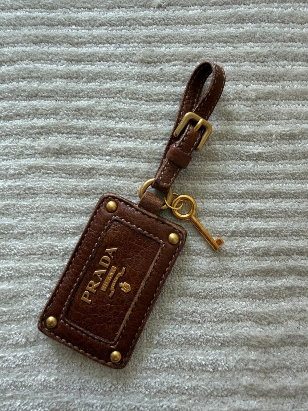 PRADA Leather Bag charm/ luggage tag with a key